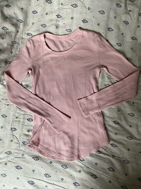 Gap Women's Light Pink Ribbed Long-Sleeve Tee